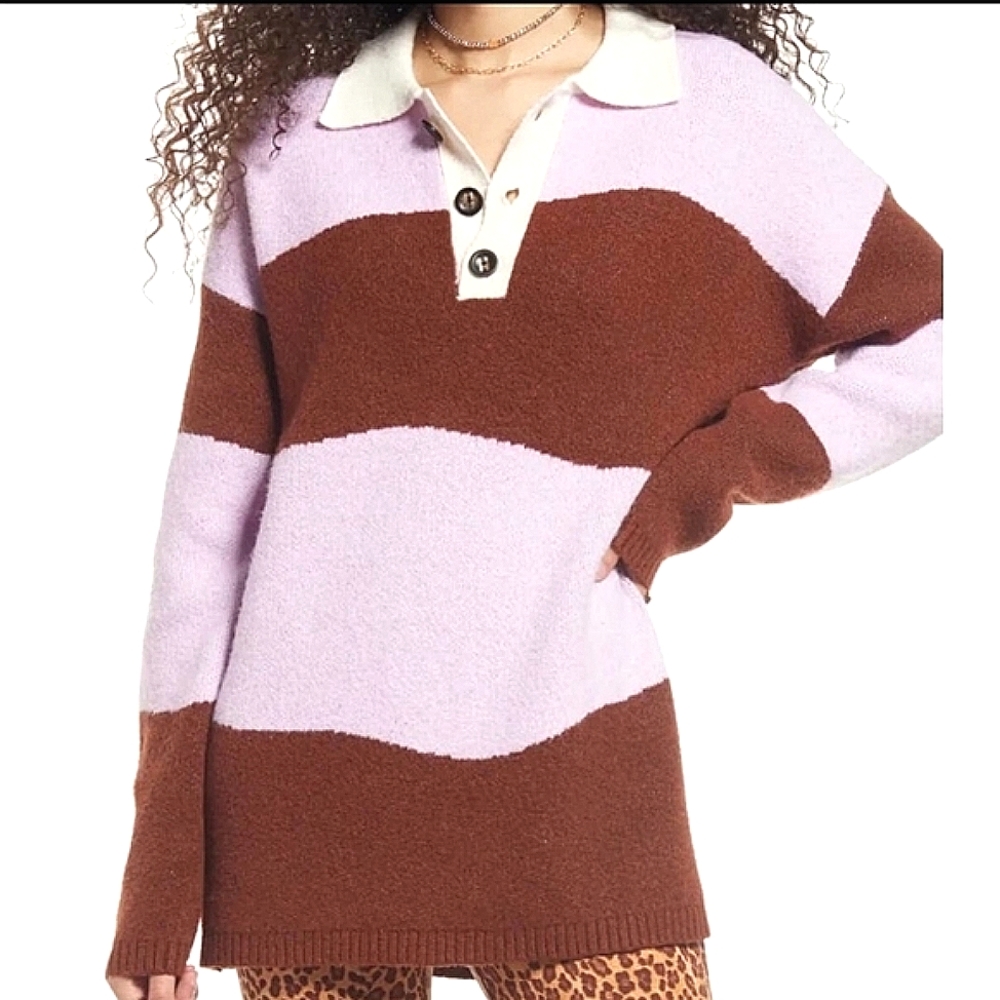 NWT BP Be Proud Pride Pinm Distorted Stripe Polo Rugby Oversized Sweater Sz M